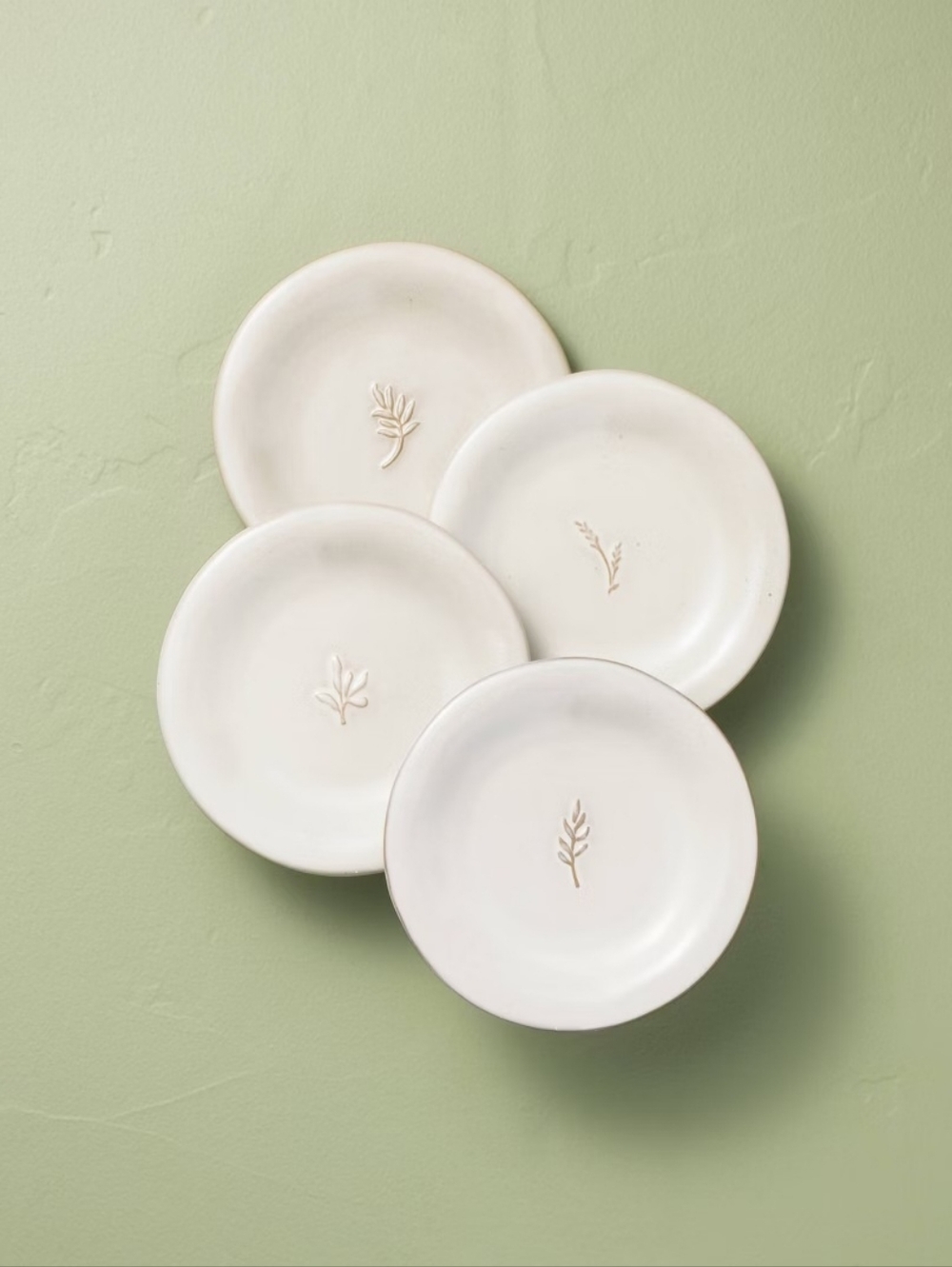 Hearth & Hand With Magnolia Set of 4 6.5" Stoneware Embossed Leaf Appetizer Plat